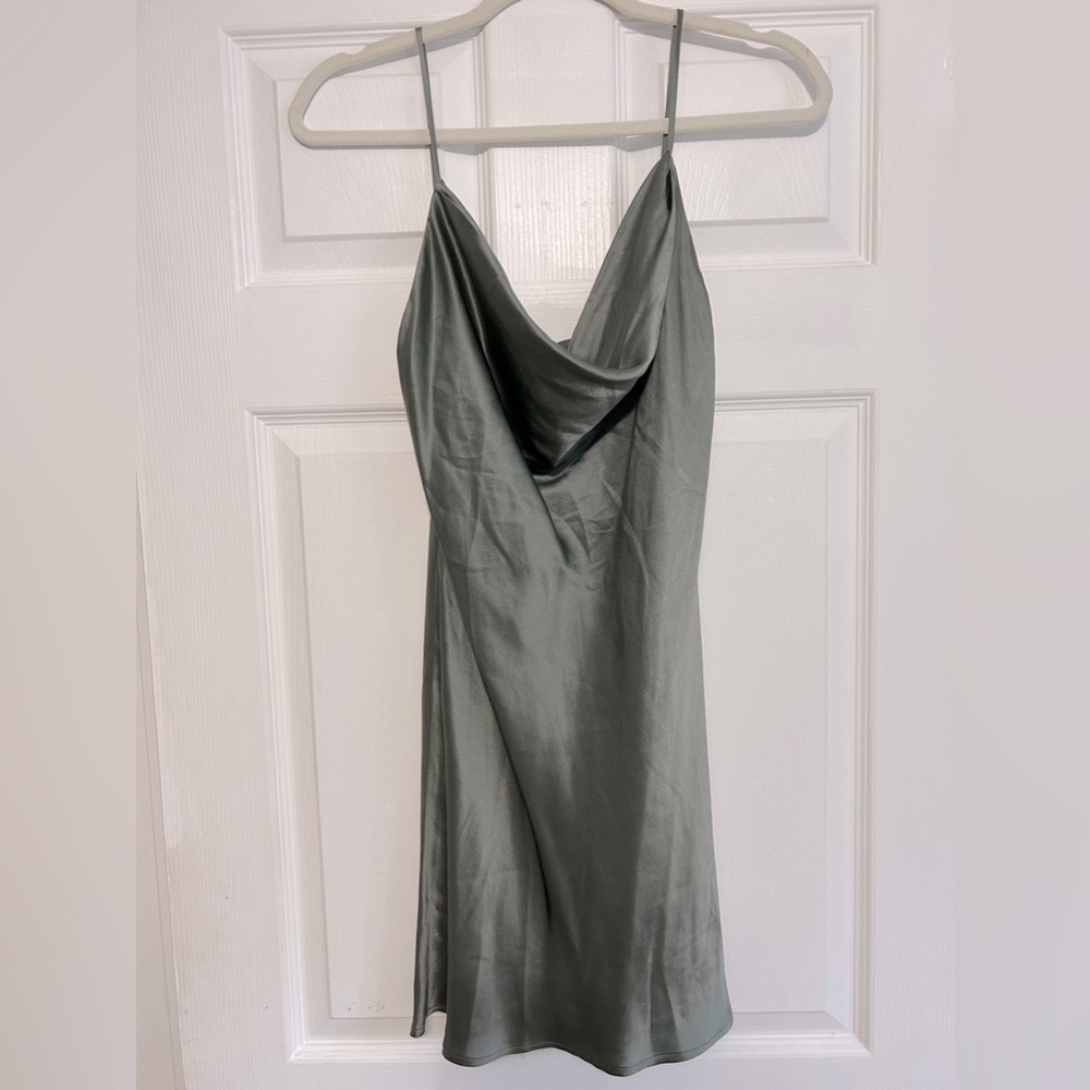 Capulet sage silk slip dress with adjustable straps, size small